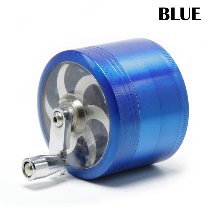 Diameter 63MM Zinc Alloy 4 Part Hand-Crank Herb Grinder-Blue
