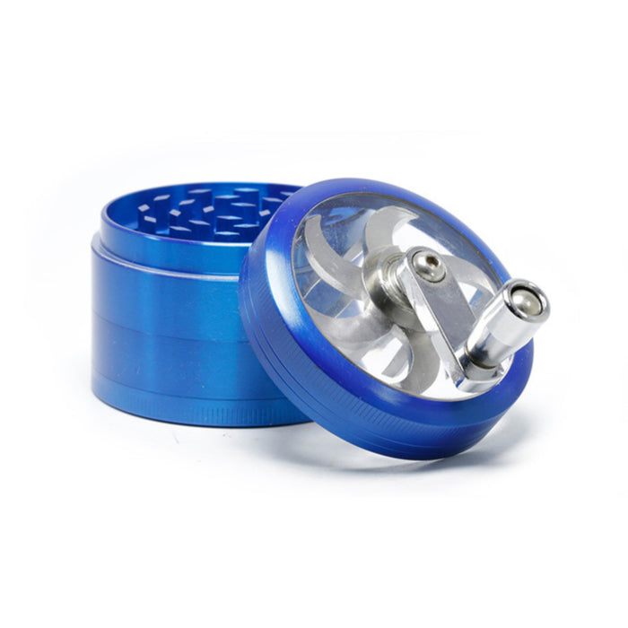Diameter 63MM Zinc Alloy 4 Part Hand-Crank Herb Grinder-Blue