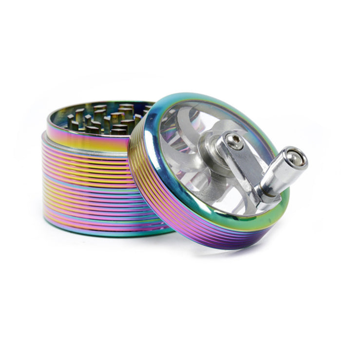 Diameter 63MM Zinc Alloy 4 Part Hand-Crank Thread Rocker Herb Grinder-Ice-Blue