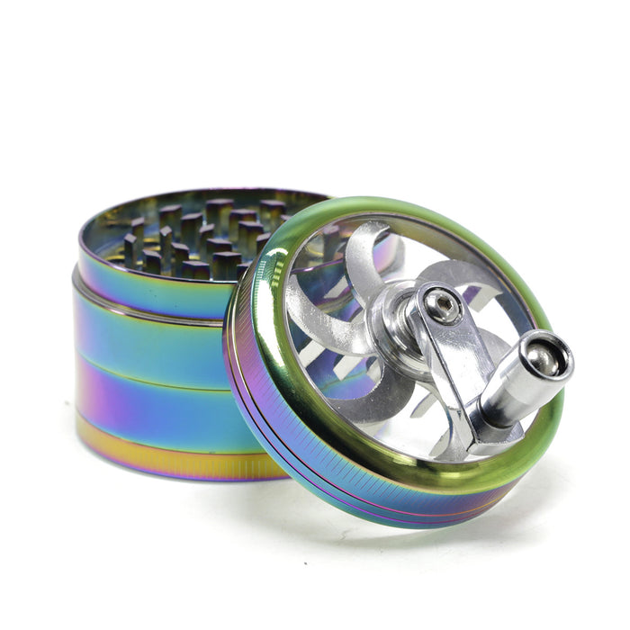 Diameter 63MM Zinc Alloy 4 Part Hand-Crank Thread Rocker Herb Grinder-Ice-Blue