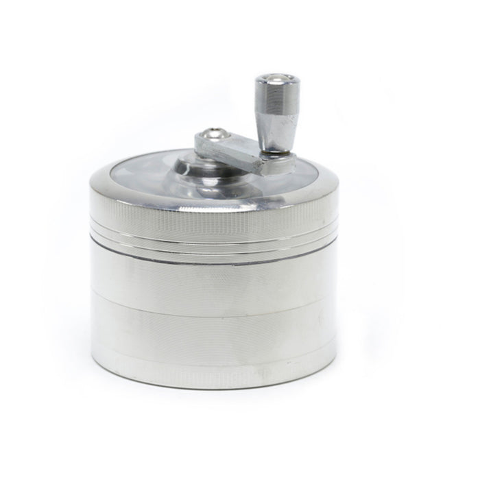 Diameter 63MM Zinc Alloy 4 Part Hand-Crank Herb Grinder-Silver