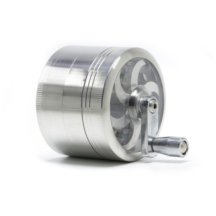 Diameter 63MM Zinc Alloy 4 Part Hand-Crank Herb Grinder-Silver