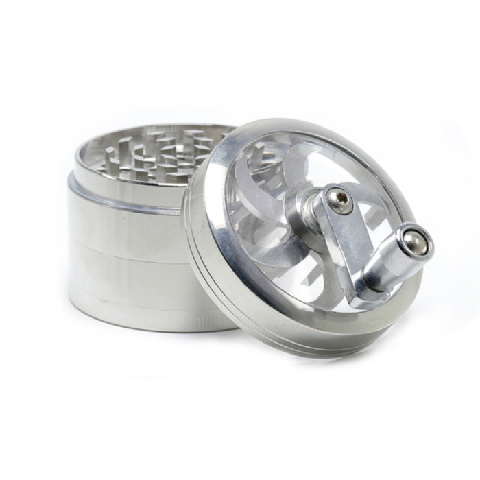 Diameter 63MM Zinc Alloy 4 Part Hand-Crank Herb Grinder-Silver