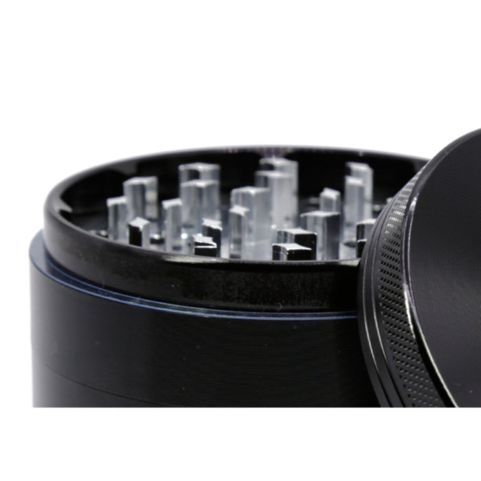 Diameter 75MM Aluminum Alloy CNC Four Layer Flat Herb Grinder-Black