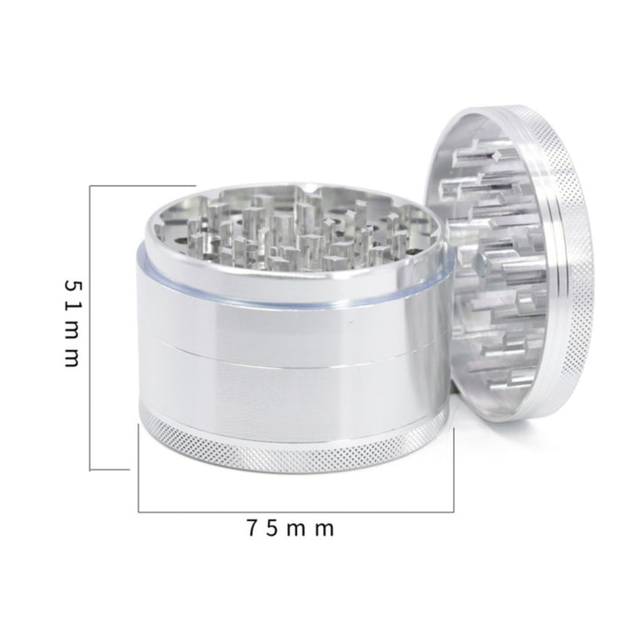 Diameter 75MM Aluminum Alloy CNC Four Layer Flat Herb Grinder-Silver
