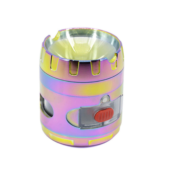 Drawer Design 63MM 4 Layer Zinc Alloy Herb Grinder With Ashtray-Ice Blue Rainbow Color