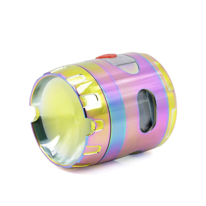 Drawer Design 63MM 4 Layer Zinc Alloy Herb Grinder With Ashtray-Ice Blue Rainbow Color