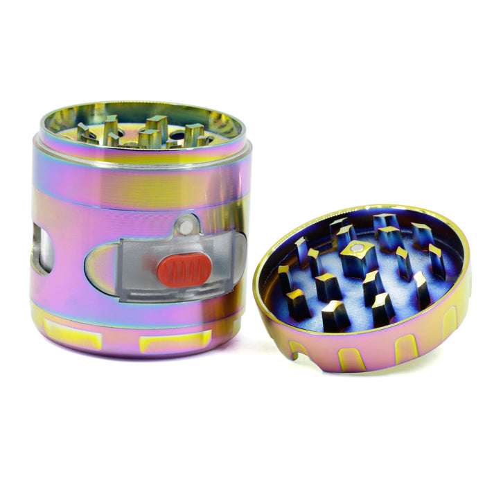 Drawer Design 63MM 4 Layer Zinc Alloy Herb Grinder With Ashtray-Ice Blue Rainbow Color