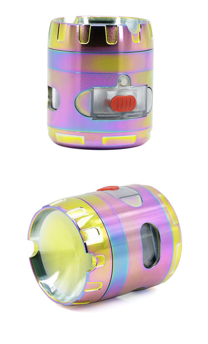 Drawer Design 63MM 4 Layer Zinc Alloy Herb Grinder With Ashtray-Ice Blue Rainbow Color