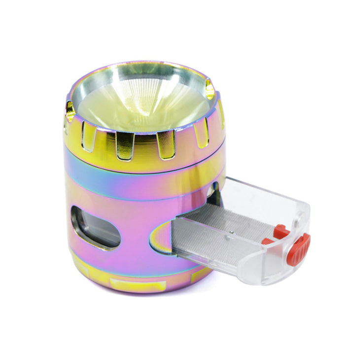 Drawer Design 63MM 4 Layer Zinc Alloy Herb Grinder With Ashtray-Ice Blue Rainbow Color