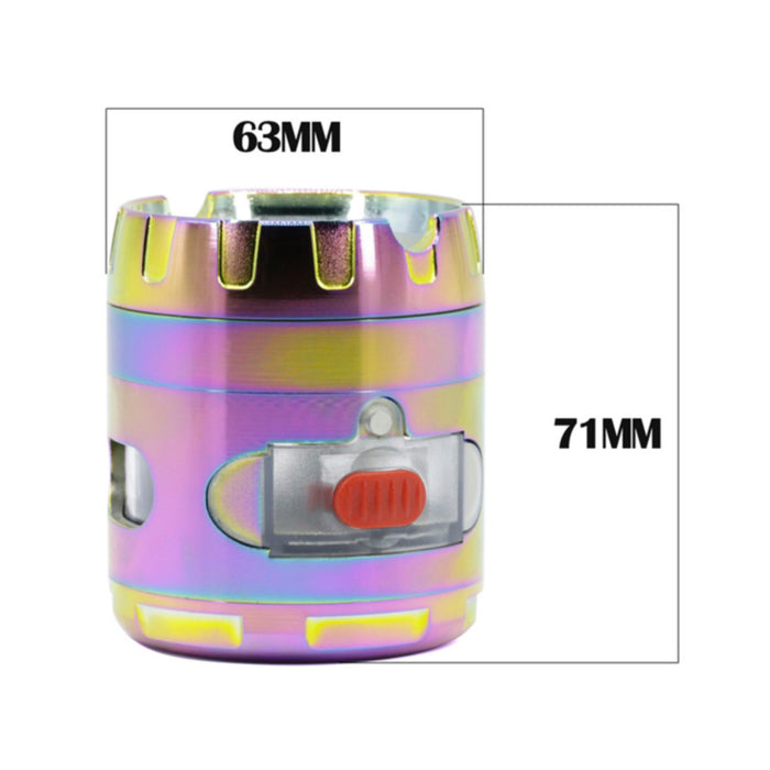 Drawer Design 63MM 4 Layer Zinc Alloy Herb Grinder With Ashtray-Ice Blue Rainbow Color