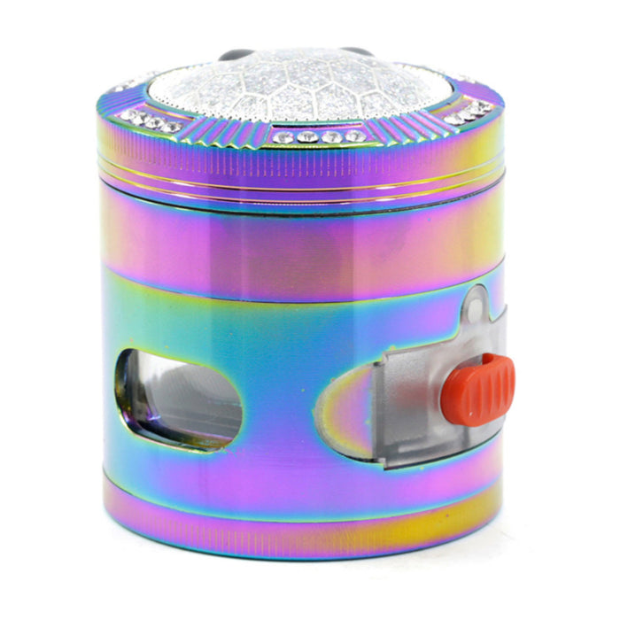 Drill Turtle Shell Zinc 4-Piece Herb Grinder With Side Window Drawer-Ice Blue Color