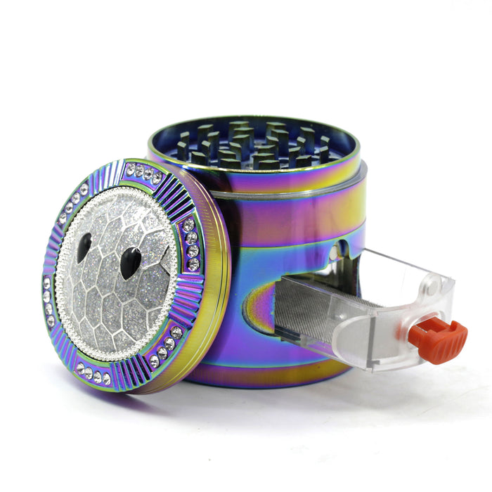 Drill Turtle Shell Zinc 4-Piece Herb Grinder With Side Window Drawer-Ice Blue Color