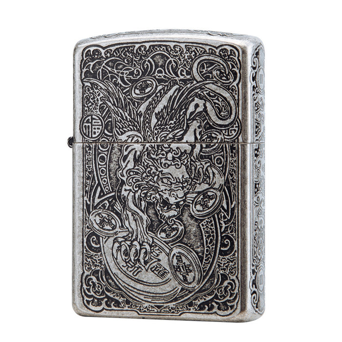 Fine Carving Series Pure Bronze Cloud Silver Lighter