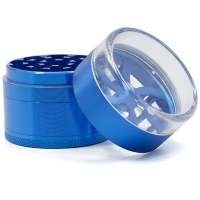 Five-layer Aluminum Alloy Transparent Cover Petal Fan-Shaped Herb Grinder-Blue