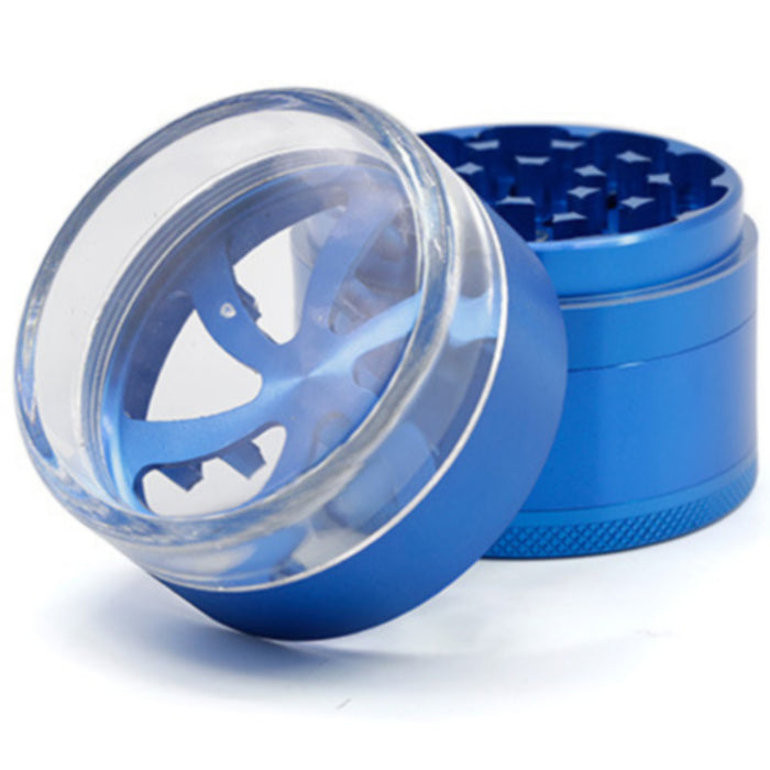 Five-layer Aluminum Alloy Transparent Cover Petal Fan-Shaped Herb Grinder-Blue