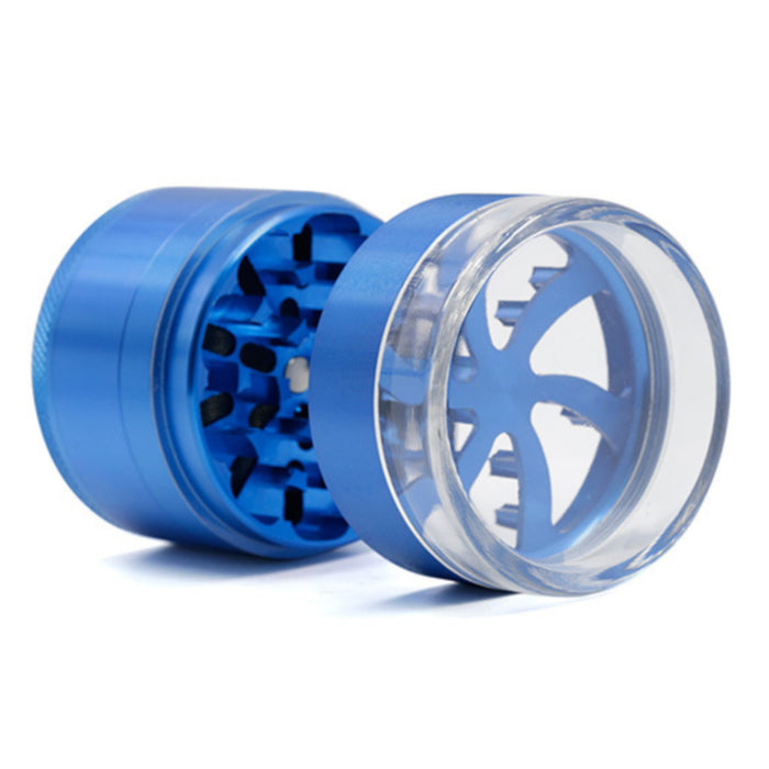 Five-layer Aluminum Alloy Transparent Cover Petal Fan-Shaped Herb Grinder-Blue