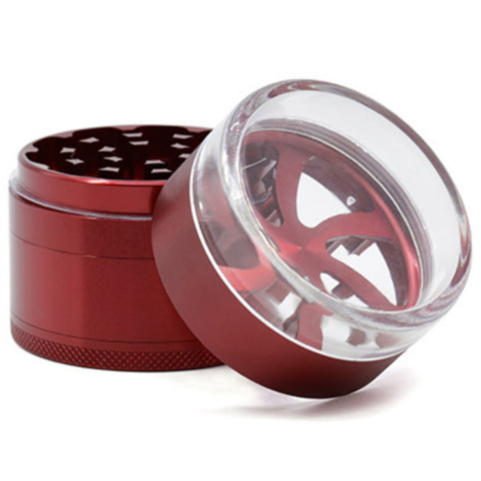 Five-layer Aluminum Alloy Transparent Cover Petal Fan-Shaped Herb Grinder-Red