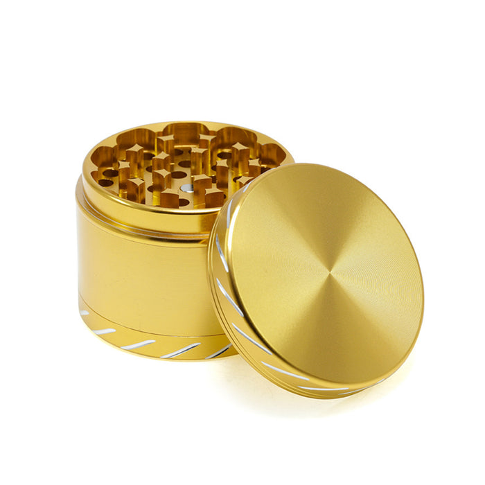 Four-Layer 63MM Aluminum Alloy Edge White Diagonal Pattern Smoke Grinder-Gold