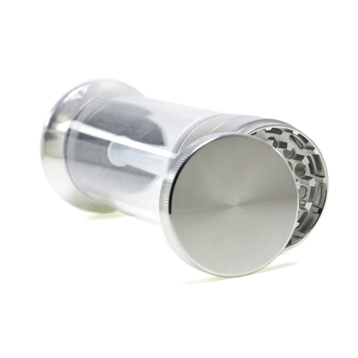 Four-Layer With Tube Button Design 52MM Zinc Alloy Weed Grinder | Silver
