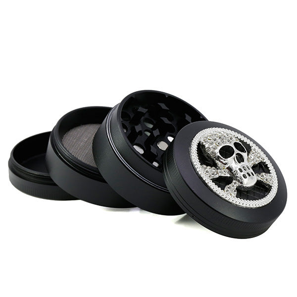 Four-Layer Zinc Alloy Diameter 50MM Skull Head Smoke Grinder-Black Color