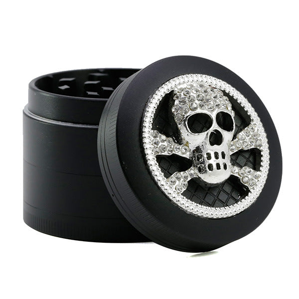 Four-Layer Zinc Alloy Diameter 50MM Skull Head Smoke Grinder-Black Color