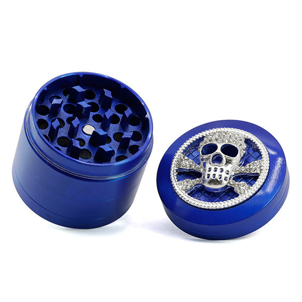 Four-Layer Zinc Alloy Diameter 50MM Skull Head Smoke Grinder-Blue Color