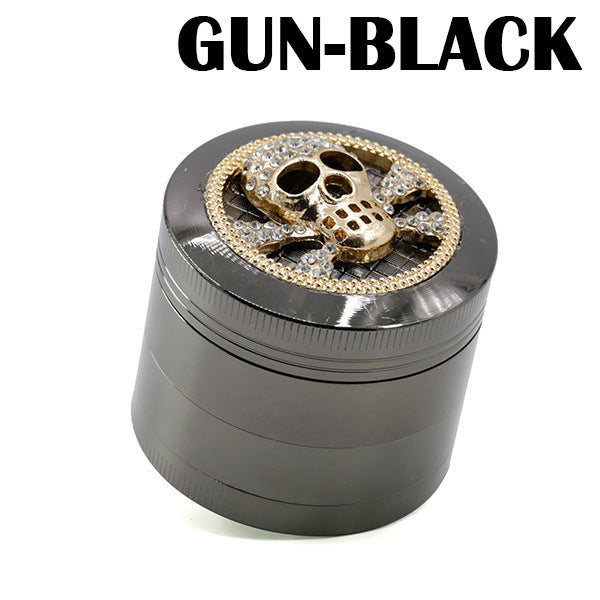 Four-Layer Zinc Alloy Diameter 50MM Skull Head Smoke Grinder-Gun Black Color