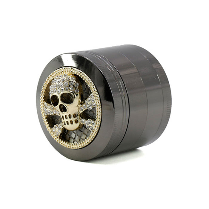 Four-Layer Zinc Alloy Diameter 50MM Skull Head Smoke Grinder-Gun Black Color