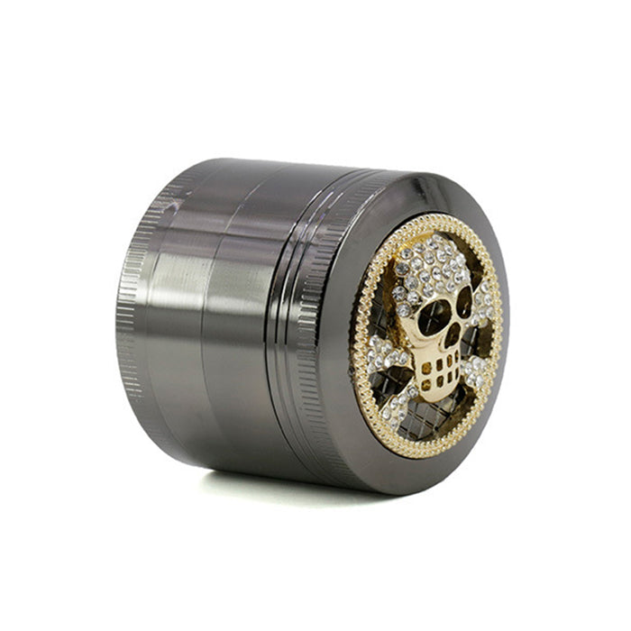 Four-Layer Zinc Alloy Diameter 50MM Skull Head Smoke Grinder-Gun Black Color