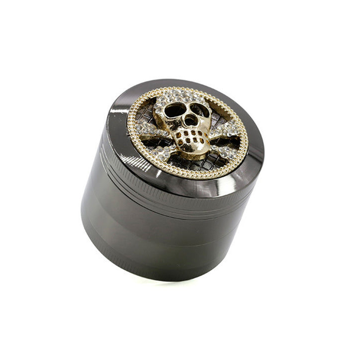 Four-Layer Zinc Alloy Diameter 50MM Skull Head Smoke Grinder-Gun Black Color