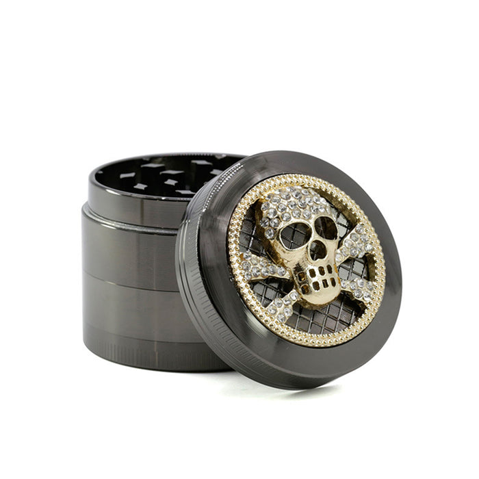 Four-Layer Zinc Alloy Diameter 50MM Skull Head Smoke Grinder-Gun Black Color
