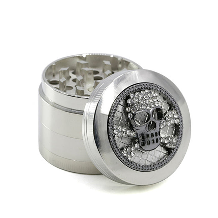 Four-Layer Zinc Alloy Diameter 50MM Skull Head Smoke Grinder-Silver Color