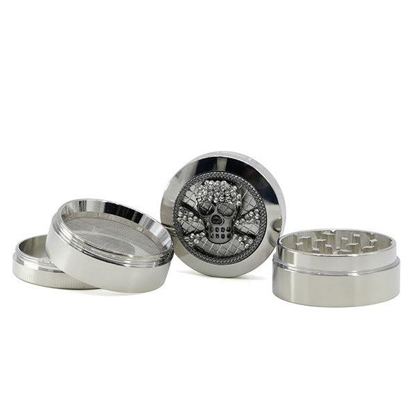 Four-Layer Zinc Alloy Diameter 50MM Skull Head Smoke Grinder-Silver Color