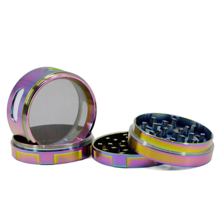 Four-layer 63MM Zinc Alloy Chamfered Side Window Ice Blue Weed Grinder