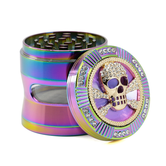 Four-layer Zinc Alloy 63MM Ice Blue Thin Waist Side Transparent Window Grinder