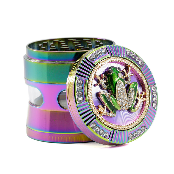 Four-layer Zinc Alloy 52MM Ice Blue Thin Waist Side Transparent Window Grinder