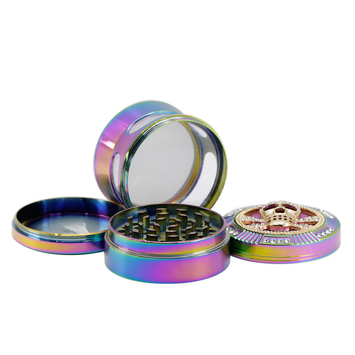 Four-layer Zinc Alloy 52MM Ice Blue Thin Waist Side Transparent Window Grinder