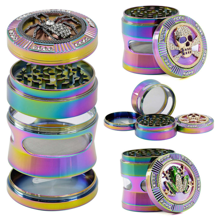 Four-layer Zinc Alloy 52MM Ice Blue Thin Waist Side Transparent Window Weed Grinder