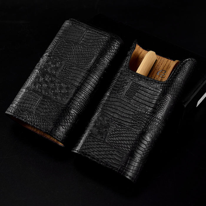 Galiner Lined Travel Holder Leather Cigar Case 3 Count