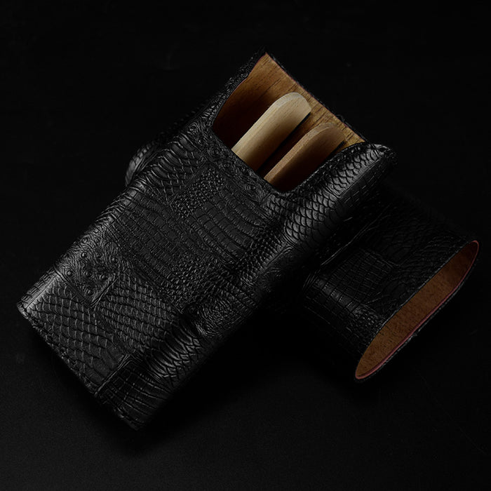 Galiner Lined Travel Holder Leather Cigar Case 3 Count