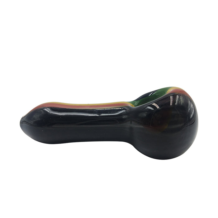Classic Black Spoon Pipe with Green & Yellow Line 461#