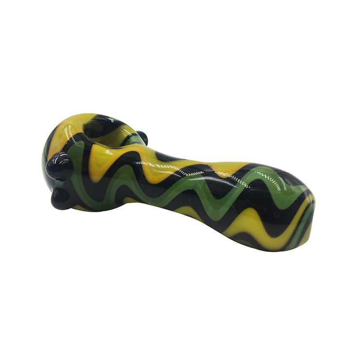 Green with Yellow Wave Glass Spoon Pipe 474#