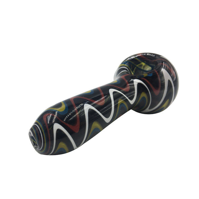 High-end Glass Spoon Pipe with Blue Yellow Red Wave Strip 480#