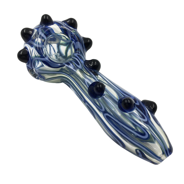 Fumed Inside-Out Double Blue Stripe Frit Spoon Pipe 101#