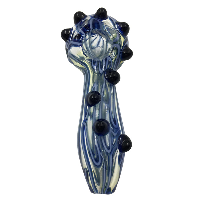 Fumed Inside-Out Double Blue Stripe Frit Spoon Pipe 101#