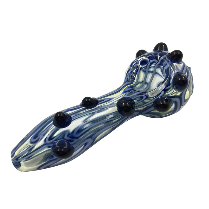 Fumed Inside-Out Double Blue Stripe Frit Spoon Pipe 101#