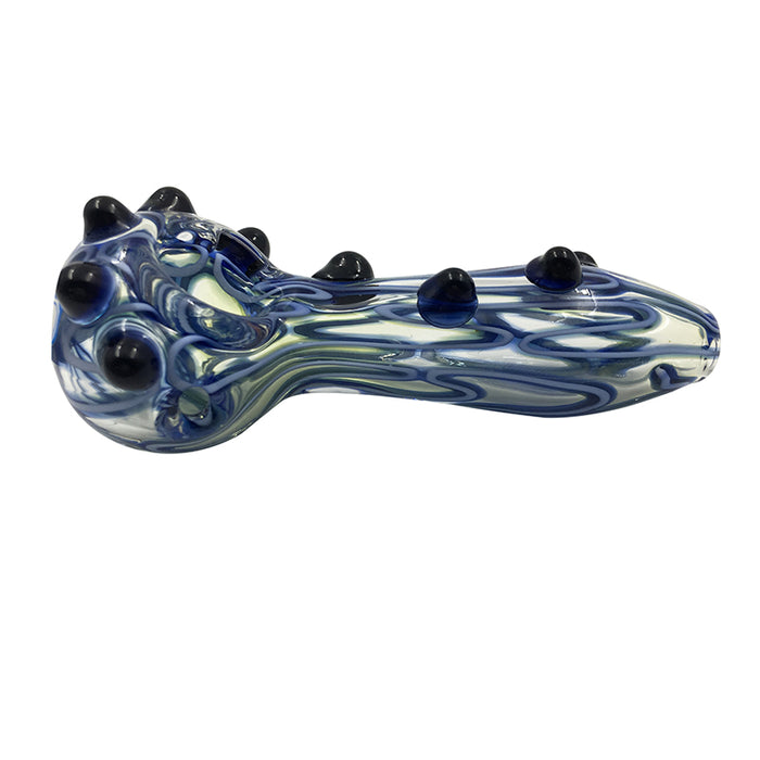 Fumed Inside-Out Double Blue Stripe Frit Spoon Pipe 101#