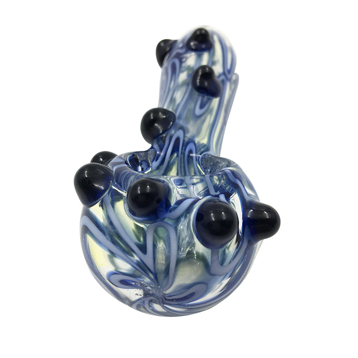 Fumed Inside-Out Double Blue Stripe Frit Spoon Pipe 101#