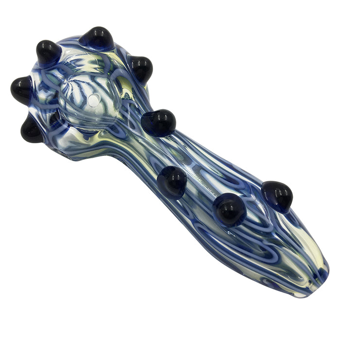 Fumed Inside-Out Double Blue Stripe Frit Spoon Pipe 101#